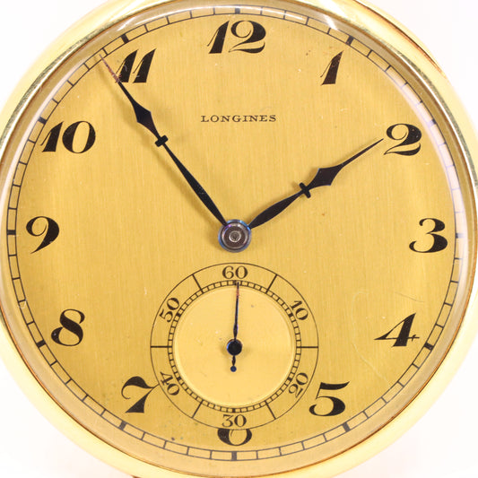 Vintage 18ct Gold Longines Open Face Pocket Watch 45mm Slim Case Swiss Movement
