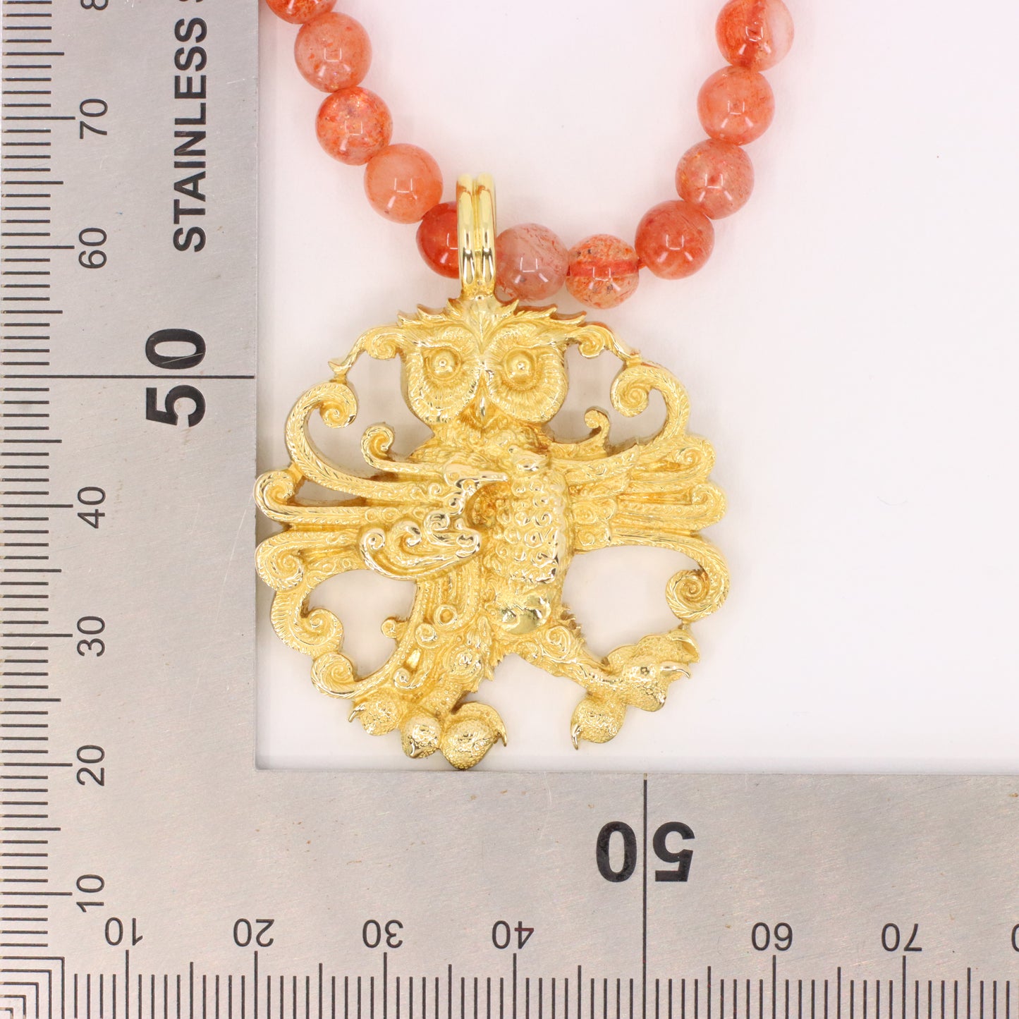 Malcolm Appleby 18ct Hallmarked Heraldic Owl Pendant Necklace Beaded Boxed