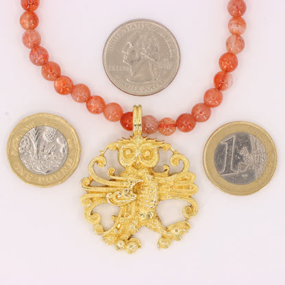 Malcolm Appleby 18ct Hallmarked Heraldic Owl Pendant Necklace Beaded Boxed