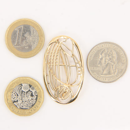 Vintage 9ct Hallmarked Gold Rennie Mackintosh Brooch Yellow Gold Boxed Gift