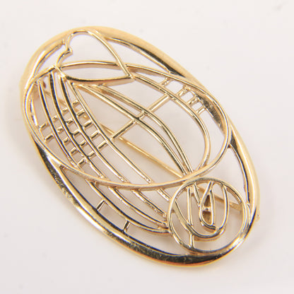 Vintage 9ct Hallmarked Gold Rennie Mackintosh Brooch Yellow Gold Boxed Gift