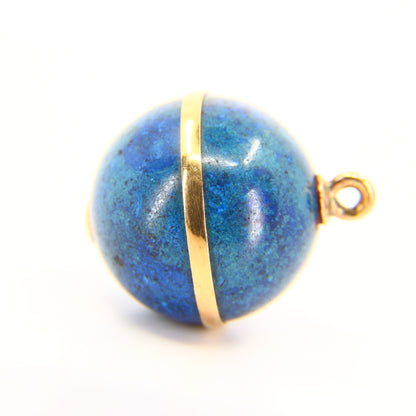 Vintage Lapis Lazuli Ball Pendant 18k & 9k Yellow Gold Mounted Sphere Charm
