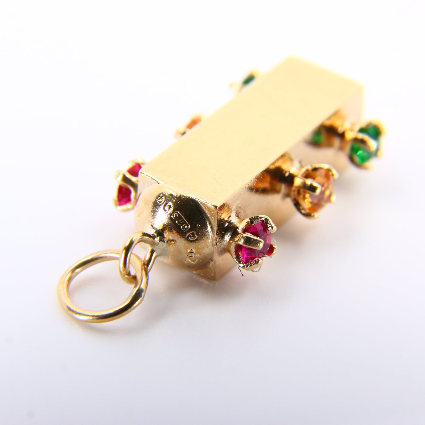 Vintage 9ct Traffic Light Lantern Gold Charm Hallmarked Gem Set Yellow Gold Pendant