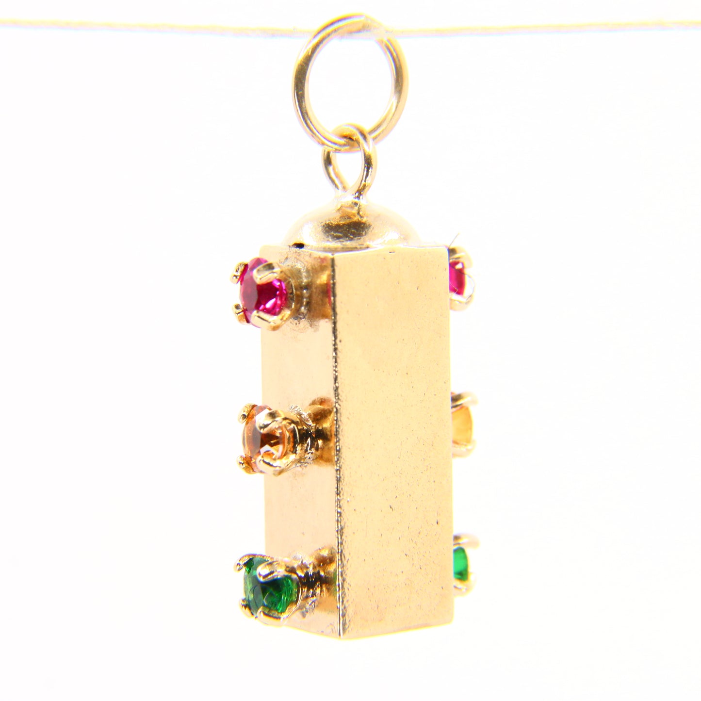 Vintage 9ct Traffic Light Lantern Gold Charm Hallmarked Gem Set Yellow Gold Pendant