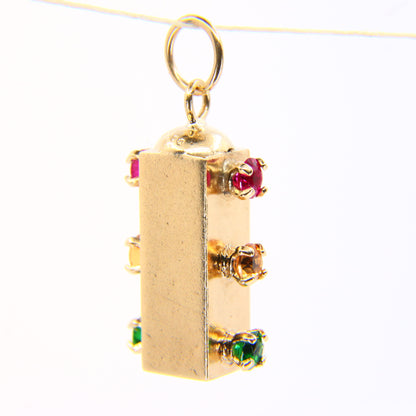 Vintage 9ct Traffic Light Lantern Gold Charm Hallmarked Gem Set Yellow Gold Pendant