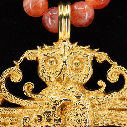 Malcolm Appleby 18ct Hallmarked Heraldic Owl Pendant Necklace Beaded Boxed