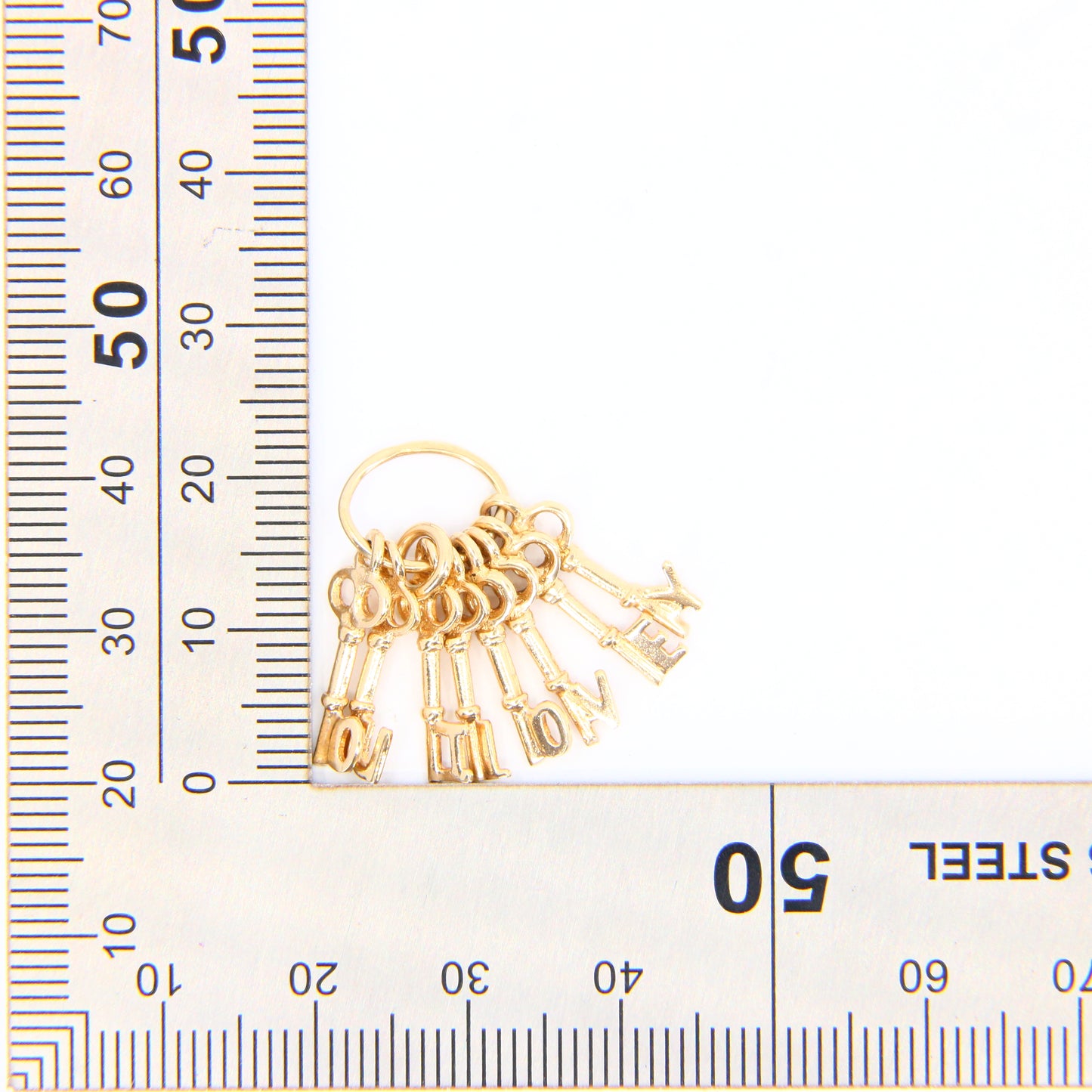 Vintage 9ct "I Love You" Keys Charm on Ring Hallmarked Yellow Gold Pendant Gift