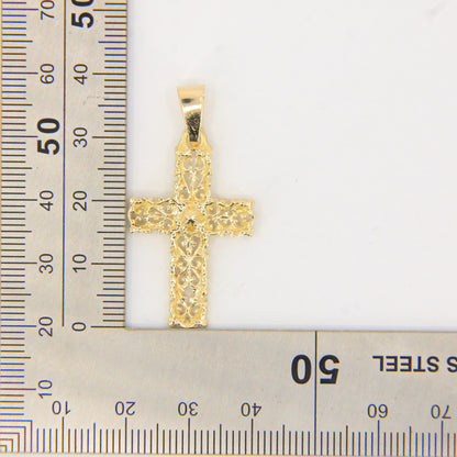 Vintage 18K Yellow Gold Ornate Cross Pendant Charm Christian Fine Jewellery Gift