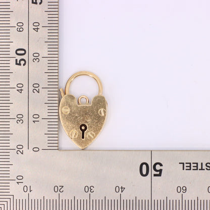 Vintage 9ct Yellow Gold Double Hallmarked Heart Padlock Charm Pendant Love Lock