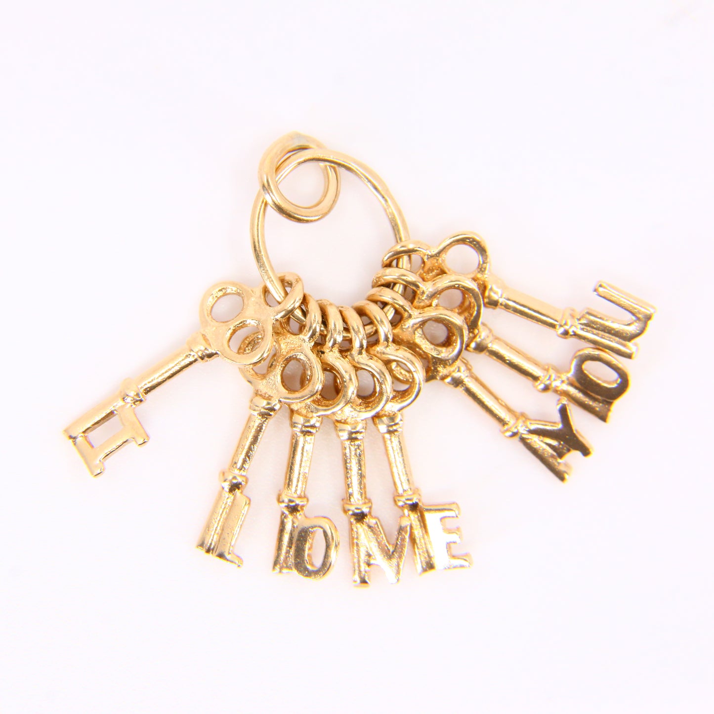 Vintage 9ct "I Love You" Keys Charm on Ring Hallmarked Yellow Gold Pendant Gift