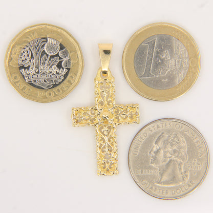 Vintage 18K Yellow Gold Ornate Cross Pendant Charm Christian Fine Jewellery Gift