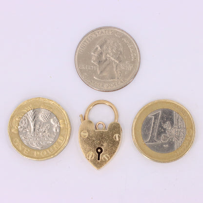 Vintage 9ct Yellow Gold Double Hallmarked Heart Padlock Charm Pendant Love Lock