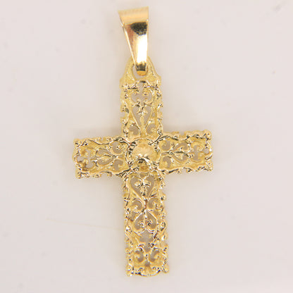 Vintage 18K Yellow Gold Ornate Cross Pendant Charm Christian Fine Jewellery Gift