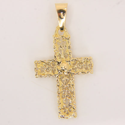 Vintage 18K Yellow Gold Ornate Cross Pendant Charm Christian Fine Jewellery Gift