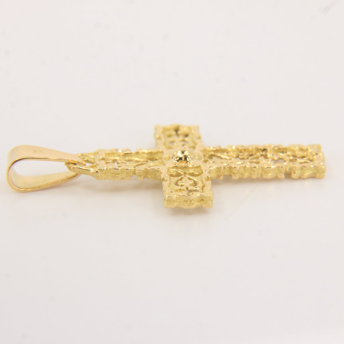 Vintage 18K Yellow Gold Ornate Cross Pendant Charm Christian Fine Jewellery Gift