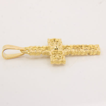 Vintage 18K Yellow Gold Ornate Cross Pendant Charm Christian Fine Jewellery Gift