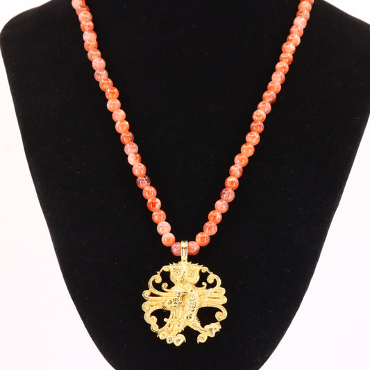 Malcolm Appleby 18ct Hallmarked Heraldic Owl Pendant Necklace Beaded Boxed