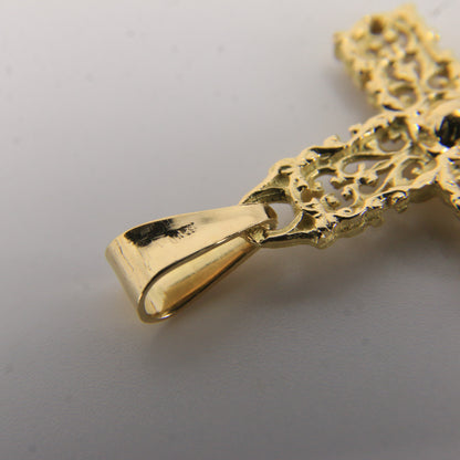 Vintage 18K Yellow Gold Ornate Cross Pendant Charm Christian Fine Jewellery Gift