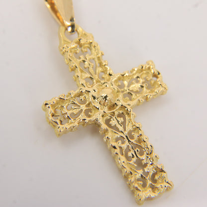 Vintage 18K Yellow Gold Ornate Cross Pendant Charm Christian Fine Jewellery Gift