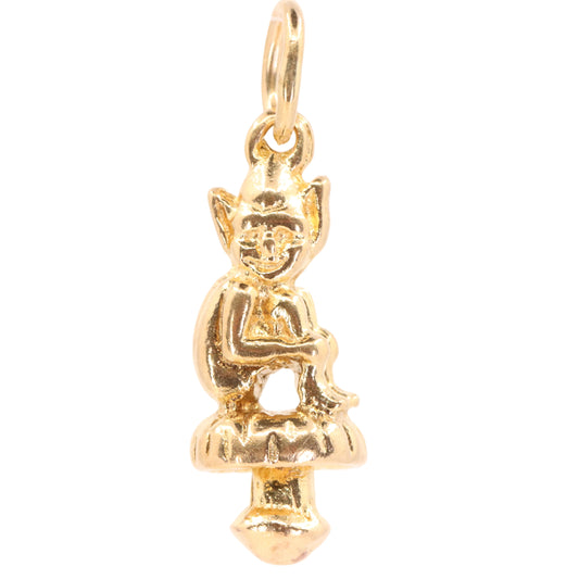 Vintage 9ct Gold Hallmarked Elf Sprite on Toadstool Mushroom Charm Pendant Gift
