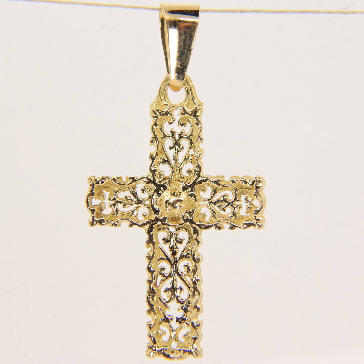 Vintage 18K Yellow Gold Ornate Cross Pendant Charm Christian Fine Jewellery Gift