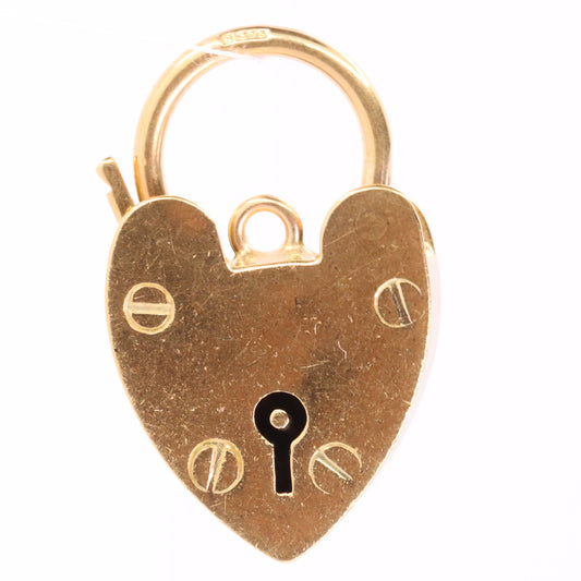 Vintage 9ct Yellow Gold Double Hallmarked Heart Padlock Charm Pendant Love Lock