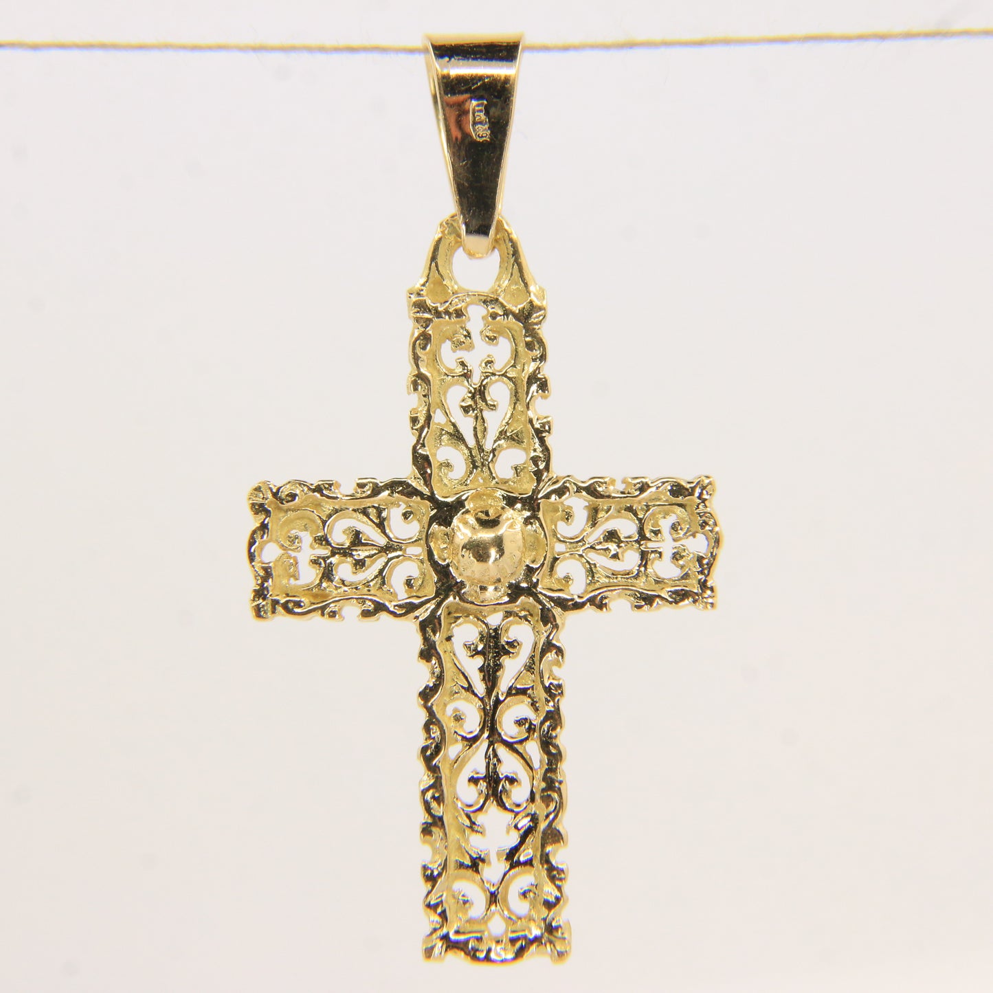 Vintage 18K Yellow Gold Ornate Cross Pendant Charm Christian Fine Jewellery Gift
