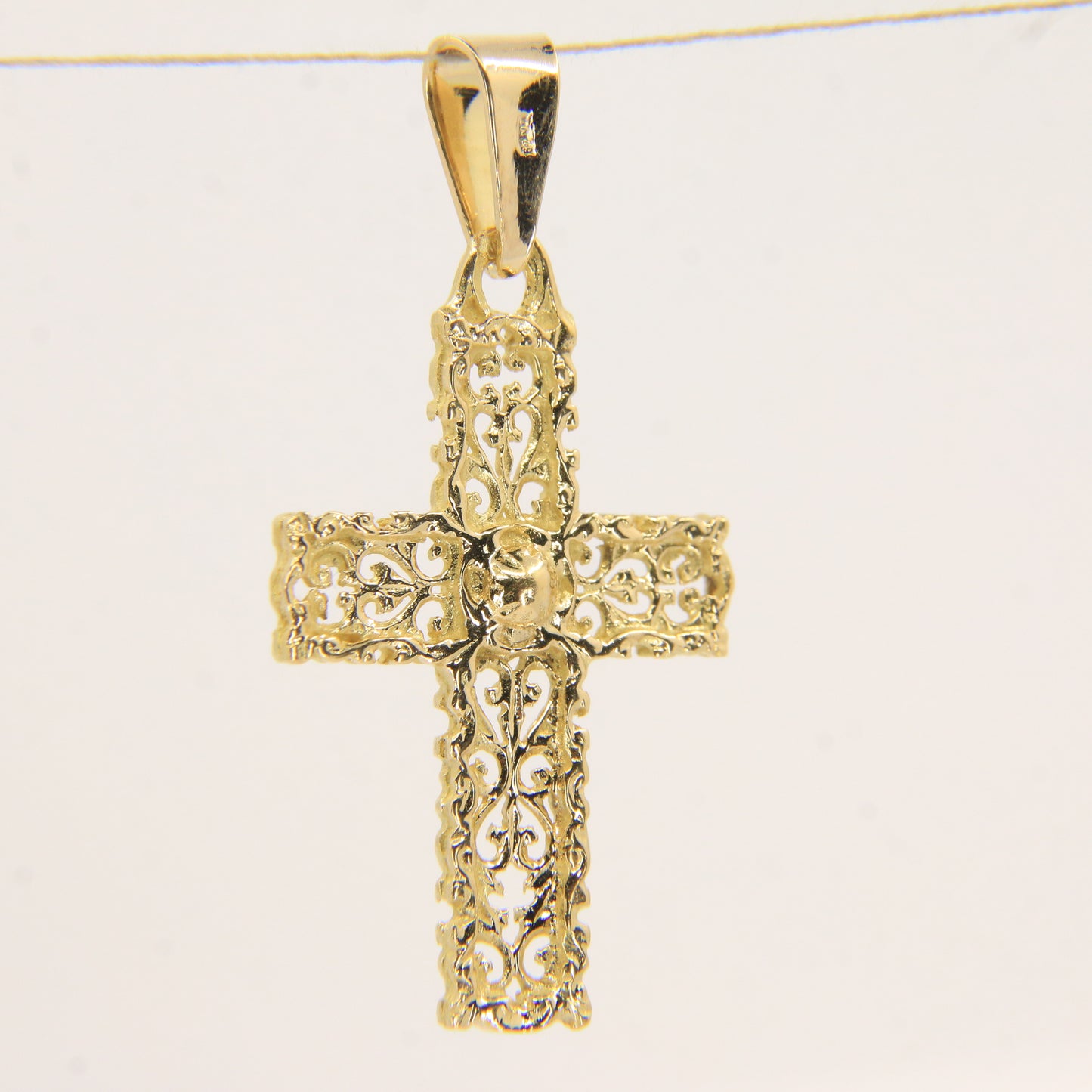 Vintage 18K Yellow Gold Ornate Cross Pendant Charm Christian Fine Jewellery Gift
