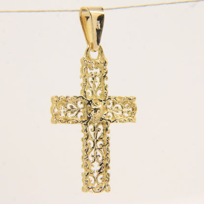 Vintage 18K Yellow Gold Ornate Cross Pendant Charm Christian Fine Jewellery Gift