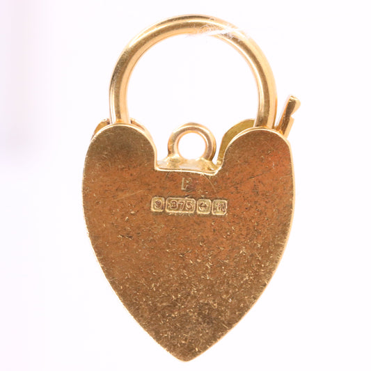 Vintage 9ct Yellow Gold Double Hallmarked Heart Padlock Charm Pendant Love Lock