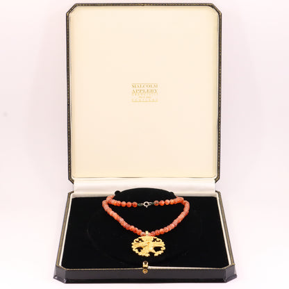 Malcolm Appleby 18ct Hallmarked Heraldic Owl Pendant Necklace Beaded Boxed