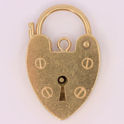 Vintage 9ct Gold Hallmarked Heart Padlock Pendant Charm Bracelet Lock Love Gift