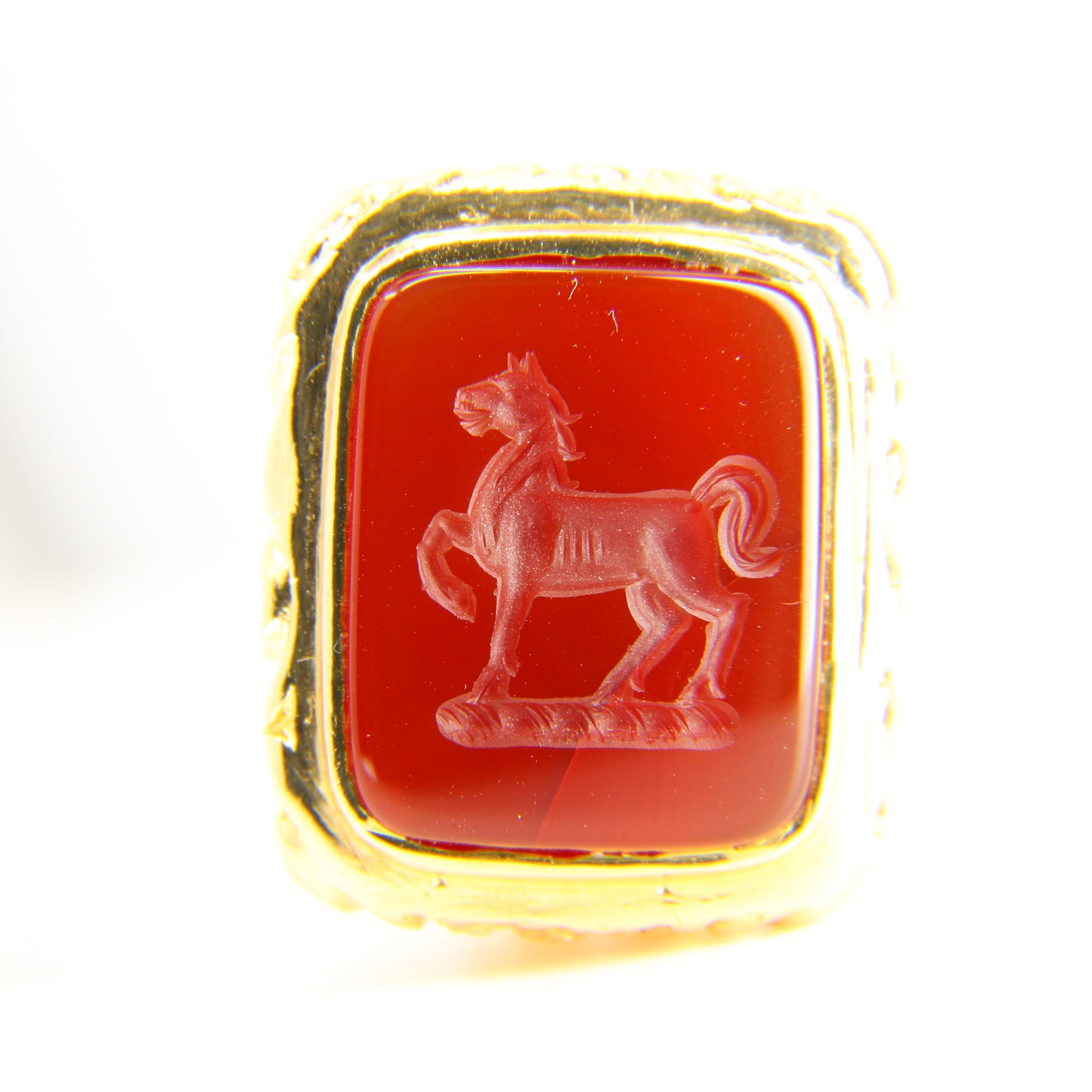 Vintage 9ct Horse Seal Gold Carnelian Drop Fob Engraved Seal