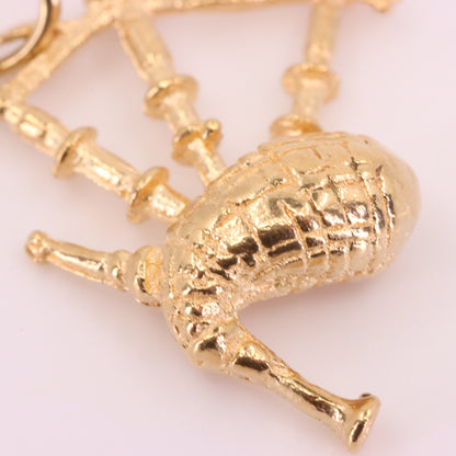 Vintage 9ct Hallmarked Gold Scottish Bagpipes Charm Pendant Piper Gift Scotland