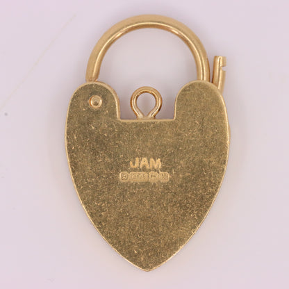 Vintage 9ct Gold Hallmarked Heart Padlock Pendant Charm Bracelet Lock Love Gift