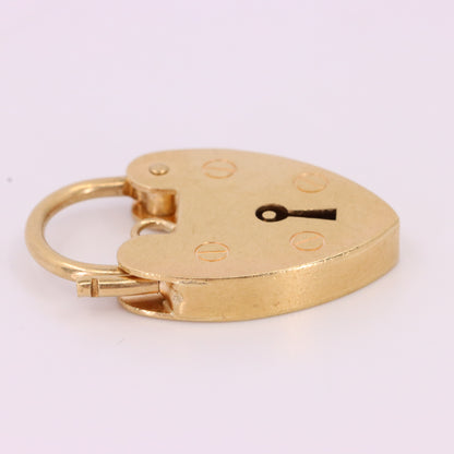 Vintage 9ct Gold Hallmarked Heart Padlock Pendant Charm Bracelet Lock Love Gift