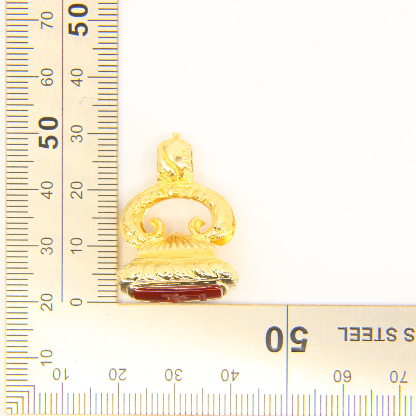 Vintage 9ct Horse Seal Gold Carnelian Drop Fob Engraved Seal