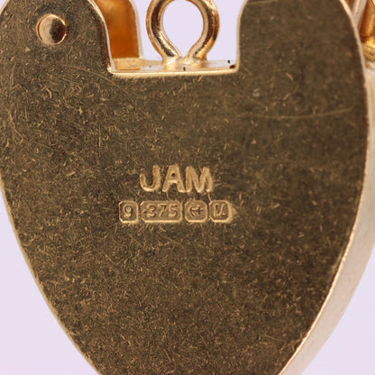 Vintage 9ct Gold Hallmarked Heart Padlock Pendant Charm Bracelet Lock Love Gift