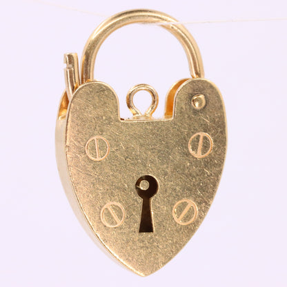 Vintage 9ct Gold Hallmarked Heart Padlock Pendant Charm Bracelet Lock Love Gift