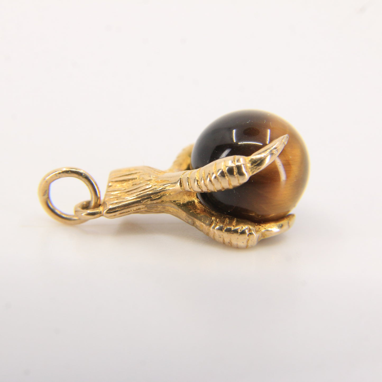 Vintage 9ct Gold Hallmarked Tiger’s Eye Eagle Claw Pendant Talisman Charm Gift