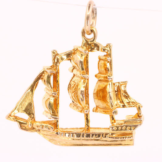 Vintage 9ct Hallmarked Gold Spanish Galleon Sailing Ship Boat Charm Pendant Gift