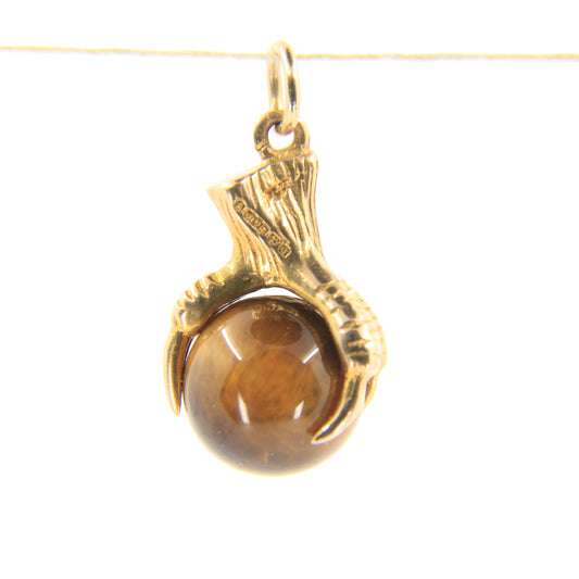 Vintage 9ct Gold Hallmarked Tiger’s Eye Eagle Claw Pendant Talisman Charm Gift