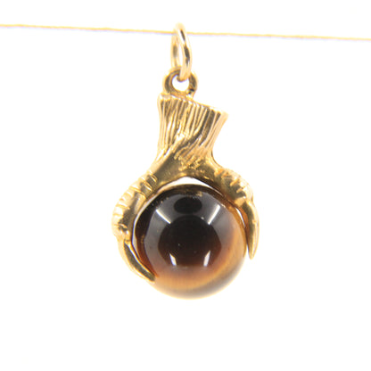 Vintage 9ct Gold Hallmarked Tiger’s Eye Eagle Claw Pendant Talisman Charm Gift