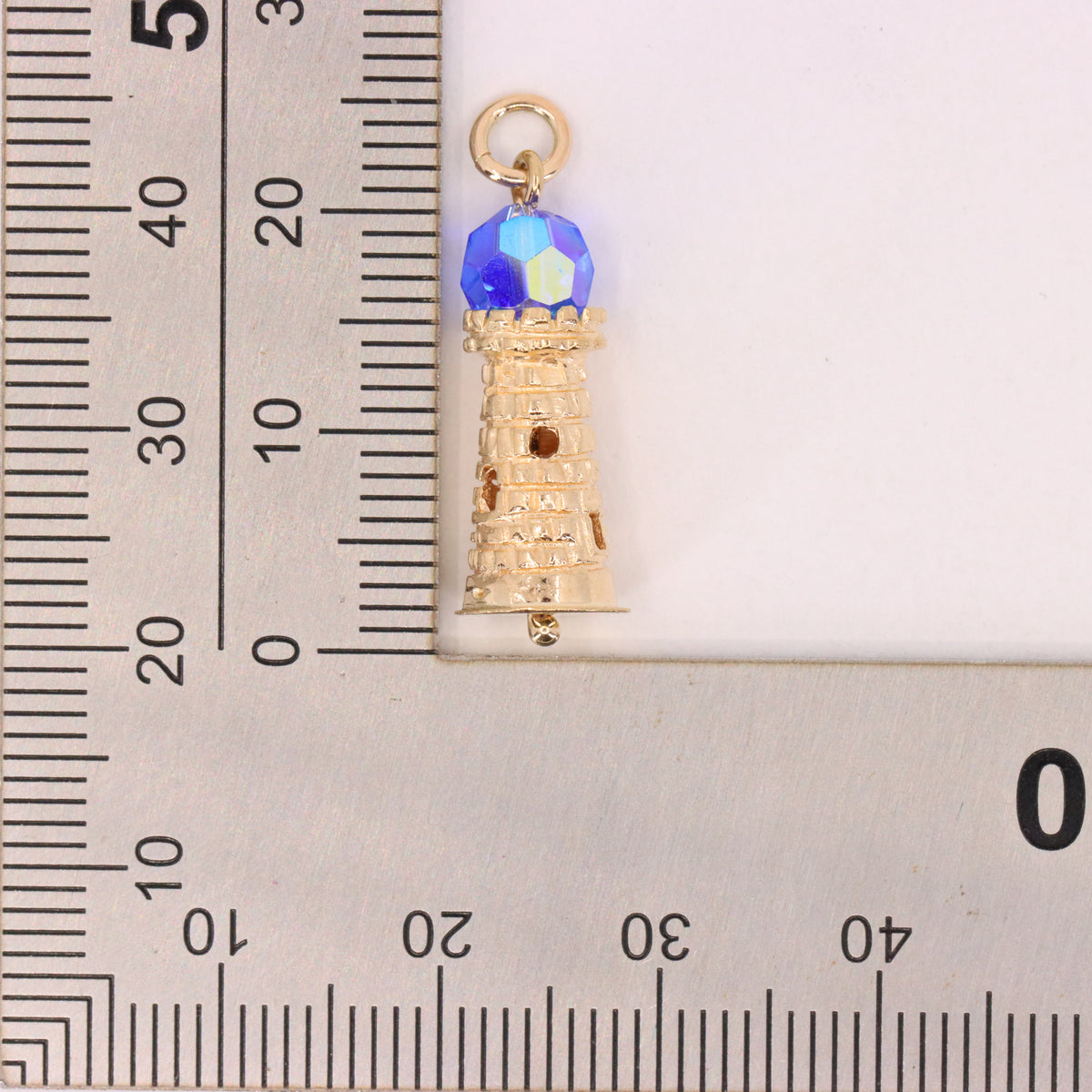 Vintage 9ct Hallmarked Gold Lighthouse Blue Glass Beacon Nautical Charm Pendant