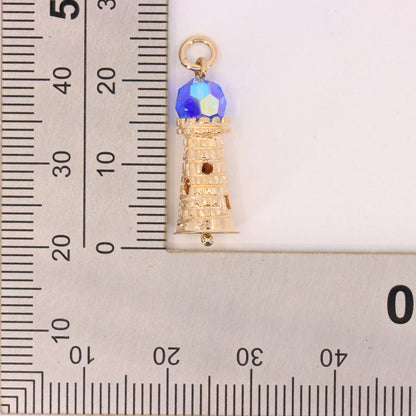 Vintage 9ct Hallmarked Gold Lighthouse Blue Glass Beacon Nautical Charm Pendant
