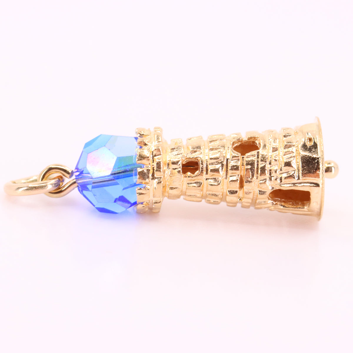 Vintage 9ct Hallmarked Gold Lighthouse Blue Glass Beacon Nautical Charm Pendant