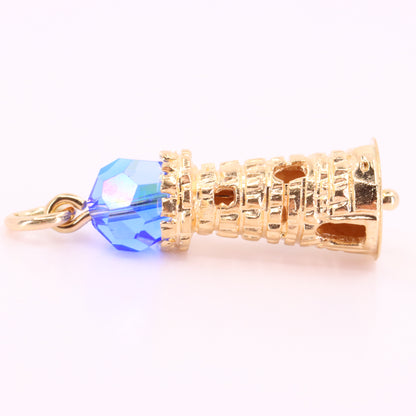 Vintage 9ct Hallmarked Gold Lighthouse Blue Glass Beacon Nautical Charm Pendant