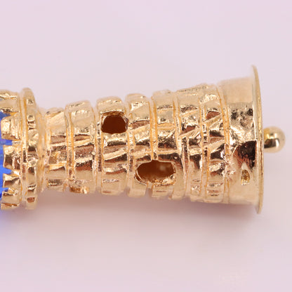 Vintage 9ct Hallmarked Gold Lighthouse Blue Glass Beacon Nautical Charm Pendant