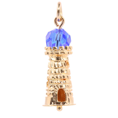 Vintage 9ct Hallmarked Gold Lighthouse Blue Glass Beacon Nautical Charm Pendant
