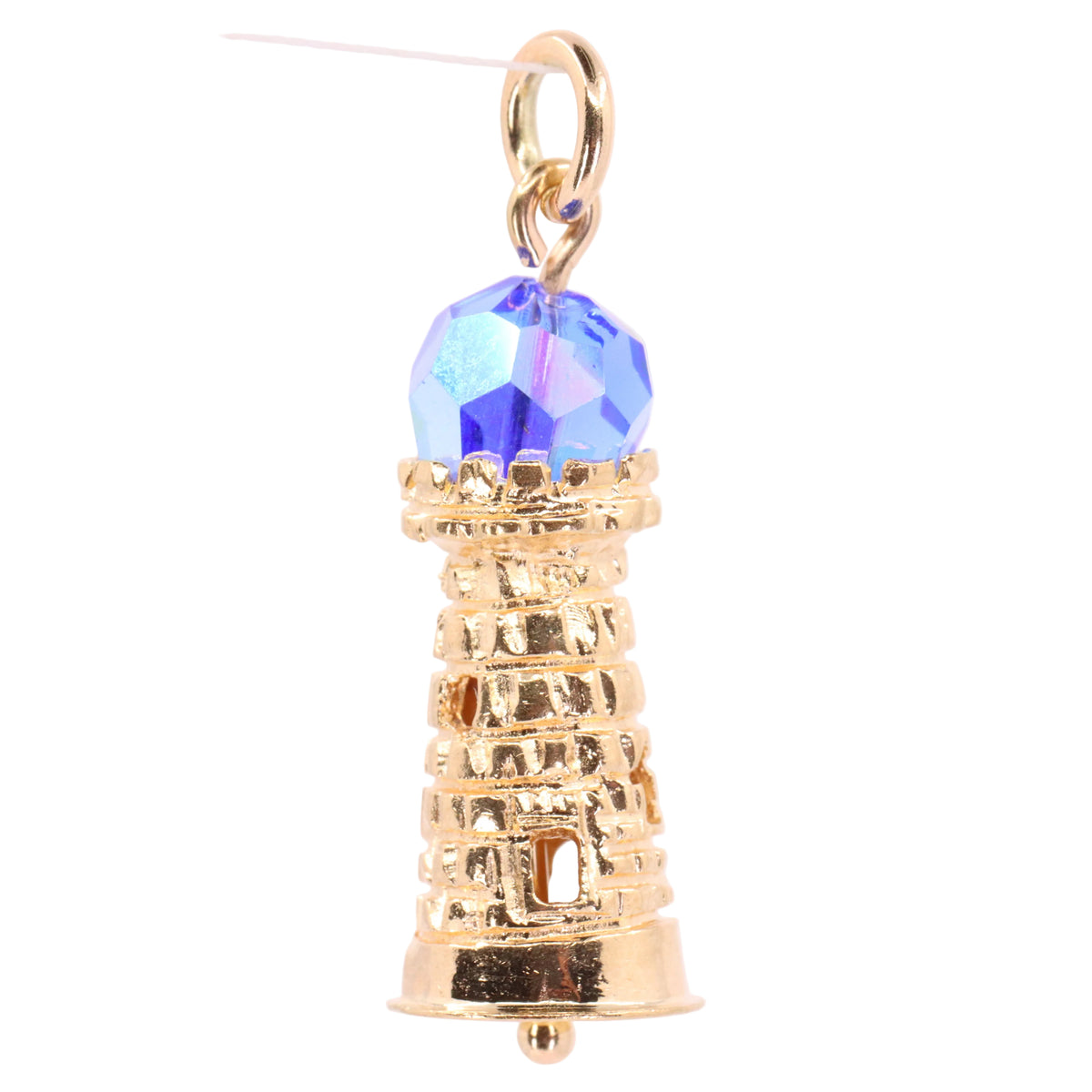 Vintage 9ct Hallmarked Gold Lighthouse Blue Glass Beacon Nautical Charm Pendant